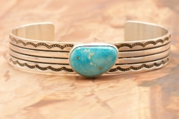 Genuine Blue Bird Turquoise Sterling Silver Native American Bracelet